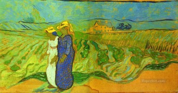  Vincent Decoraci%C3%B3n Paredes - Dos mujeres cruzando los campos Vincent van Gogh